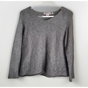 AKA Eddie Bauer Angora Lambswool Gray V-Neck Pointelle Sweater Womens Petite M
